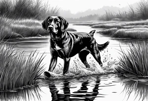 bird dog retrieving duck from marsh tattoo idea