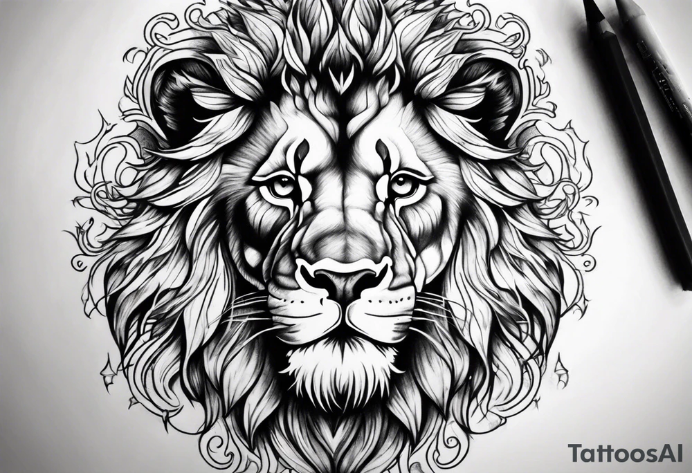A lion surrounded by flames tattoo idea