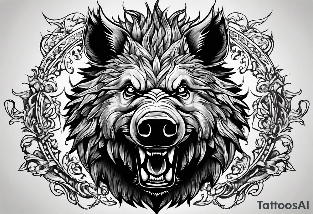 angry boar front tattoo idea