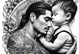 Father and baby son half sleeve tattoo idea