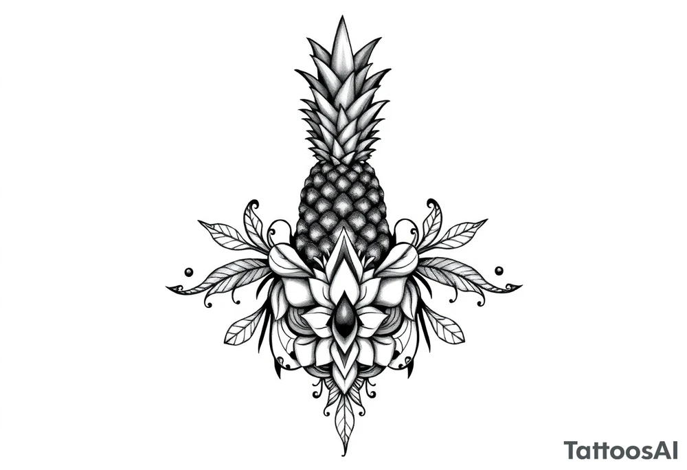 Bushy crown pineapple vagina, design to go over vagina , erotic vagina area design, anus to be at the bottom tattoo idea
