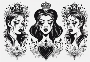 queen of hearts crying black tears, with blank eyes tattoo idea