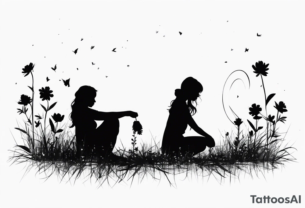 silhouette of a girl with a flower head, kneeling tattoo idea