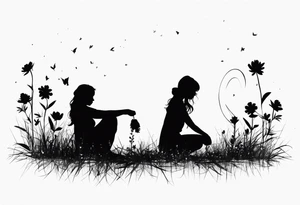 silhouette of a girl with a flower head, kneeling tattoo idea