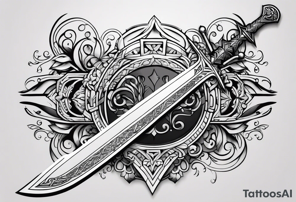 sword with the name Lydia carved into the blade tattoo idea