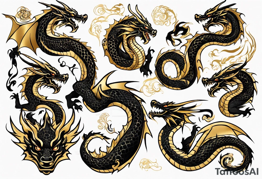 black and gold dragon tattoo idea