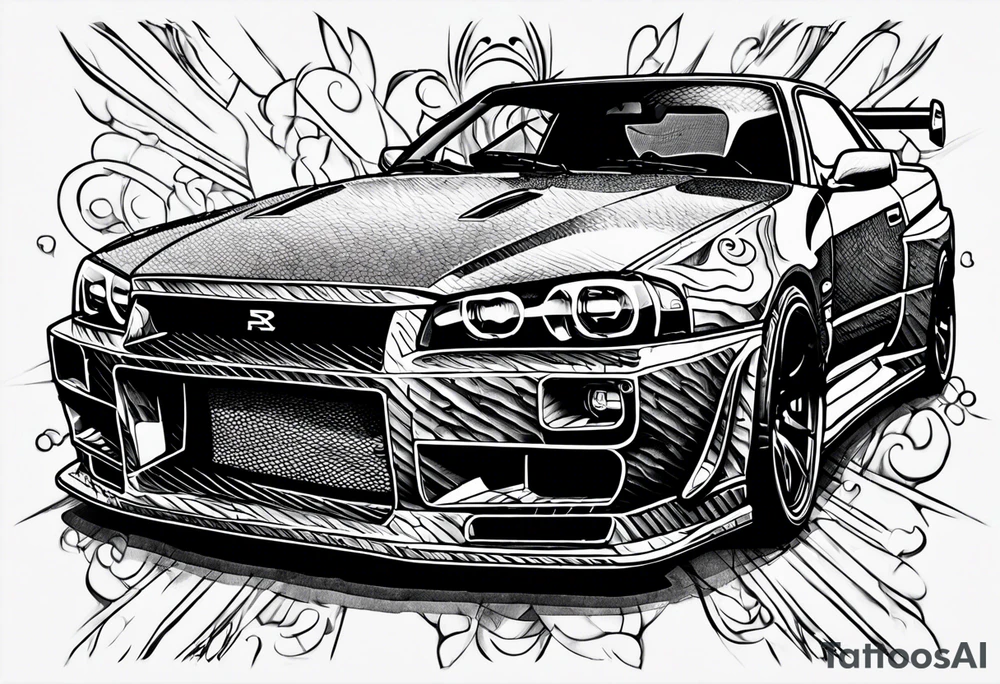 Nissan skyline GT-R R34 tattoo idea