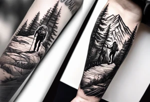 Forearm tattoo of couple hiking tattoo idea