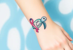 I am here pink ribbon sea turtle theme tattoo idea
