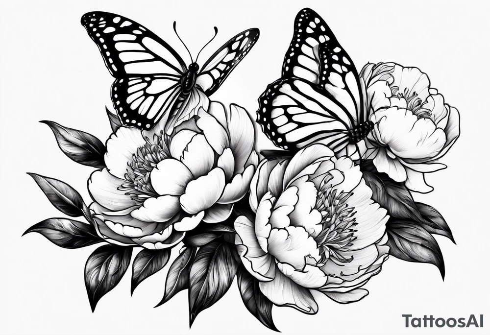 3 peonies with butterfly tattoo idea