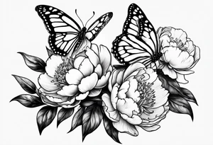 3 peonies with butterfly tattoo idea