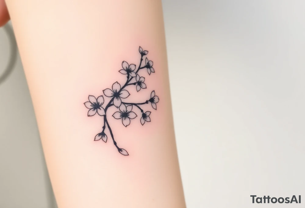 delicate cherry blossoms swirling in spring breeze with petals tattoo idea