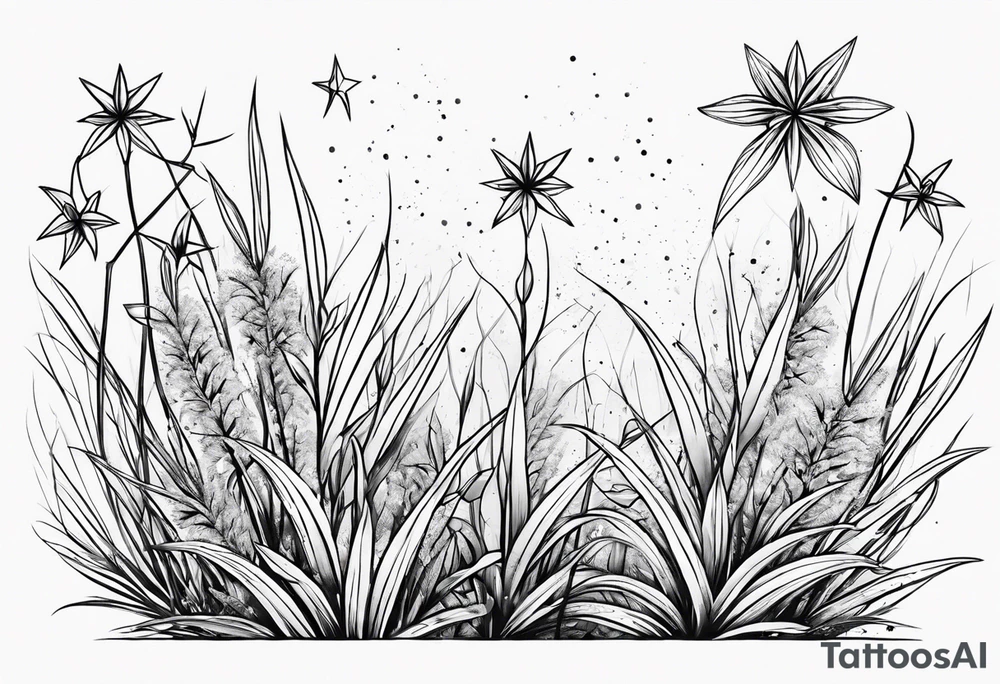 Stars dust flowers grass tattoo idea
