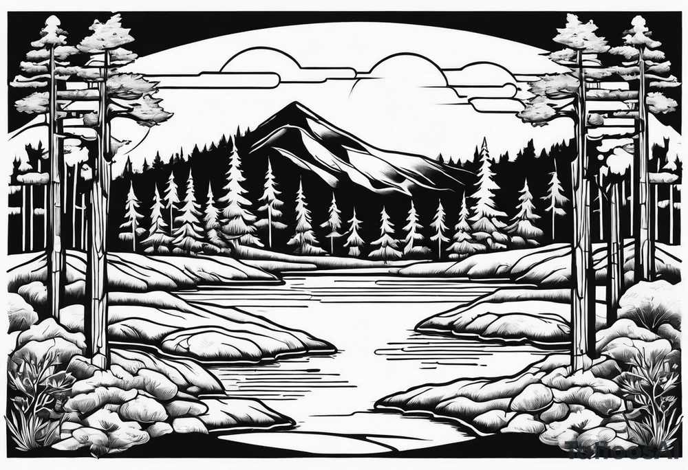 Full back tattoo ancient pine Forrest tattoo idea