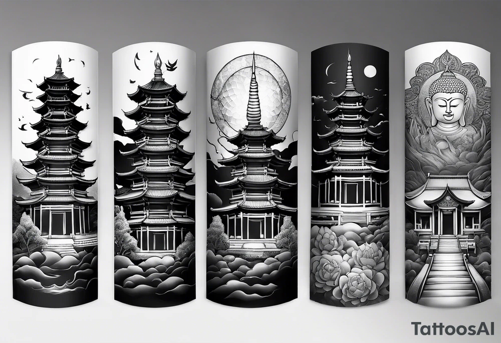 A forearm tattoo with the background as a world map with a small buddhist shrine at the bottom. tattoo idea