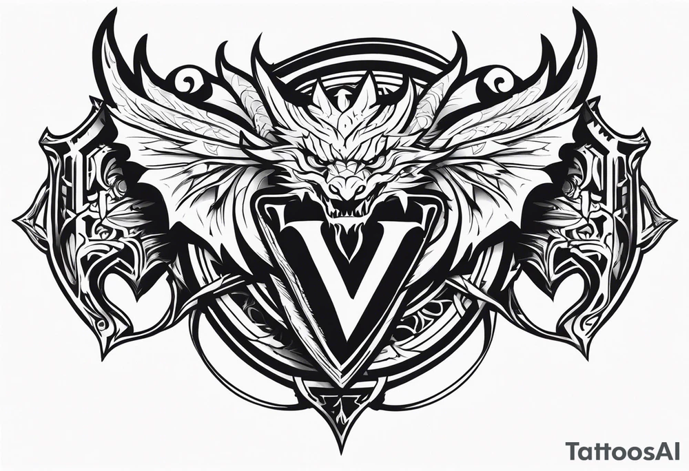 Valhalla sword shield smalldragon head tattoo idea