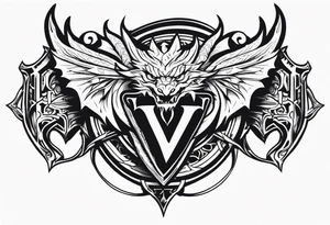 Valhalla sword shield smalldragon head tattoo idea