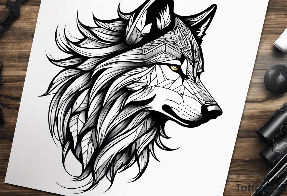 right side profile of a wolf face tattoo idea