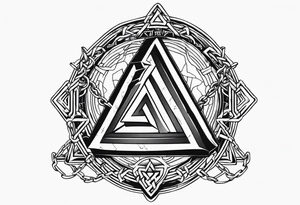 Valhalla sword shield axe barbed wire chains valknut fire tattoo idea