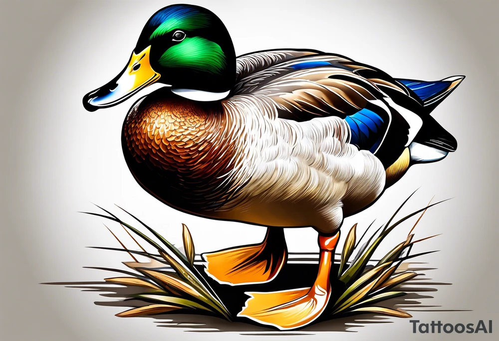 Hunting decoy Duck with a conducting stick tattoo idea