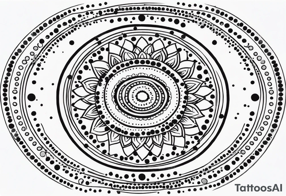 simple sunshine mandala made of black dots with circles tattoo idea