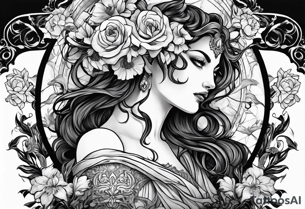 Hades and persephone with blue shadowns tattoo idea
