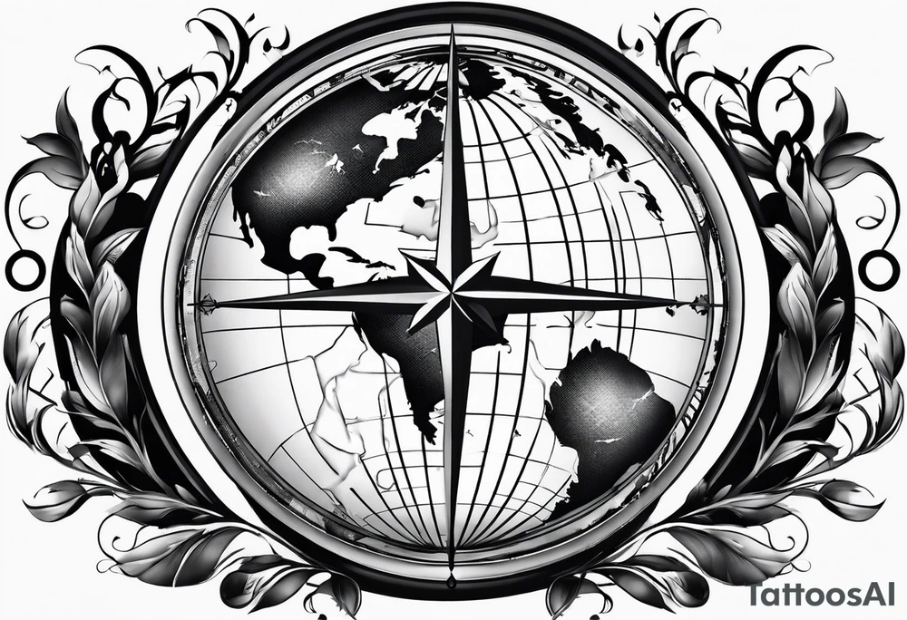 Globe with compass tattoo idea