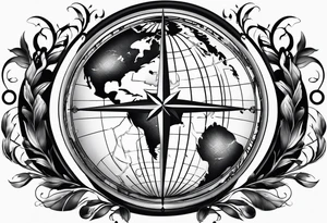 Globe with compass tattoo idea