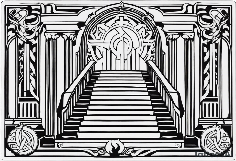 Valhalla mist fire sword shield stairs tattoo idea