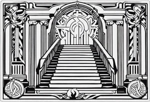 Valhalla mist fire sword shield stairs tattoo idea