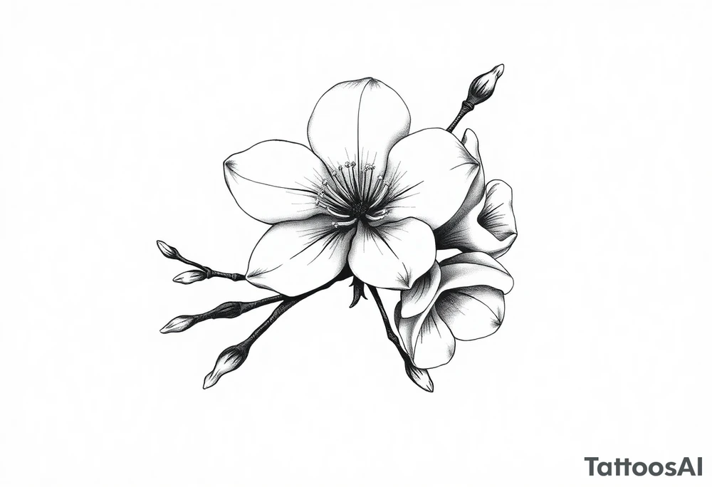 Elongated Cherry blossom with round petals tattoo idea