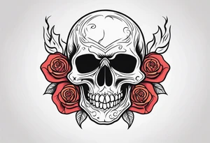Skull with rose and flames tattoo idea