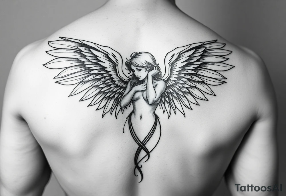 make a tatto of a female angel full body without clothes please. tattoo idea