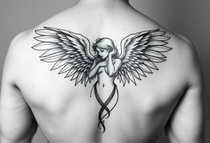 make a tatto of a female angel full body without clothes please. tattoo idea