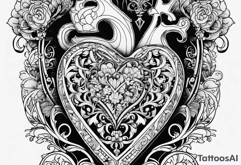 heart shaped antique skeleton key tattoo idea