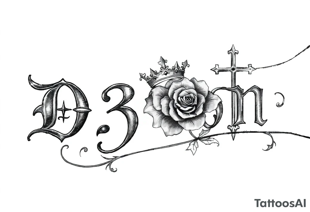 Name D3von spelt going down my arm with a crown and rose and cross and 03/27/07 tattoo idea