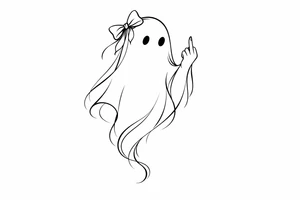 Abstract ghost outline, delicate bow, defiant middle finger. tattoo idea