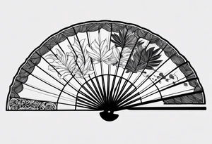Japanese fan mostly black with basic leaves around it tattoo idea