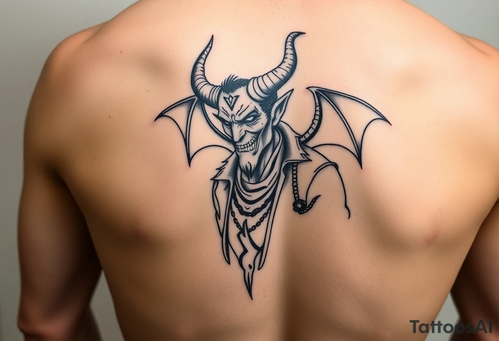demon in cowboy-clothing,desert. tattoo idea
