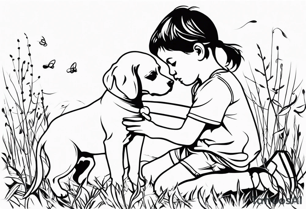 child playing with puppy tattoo idea
