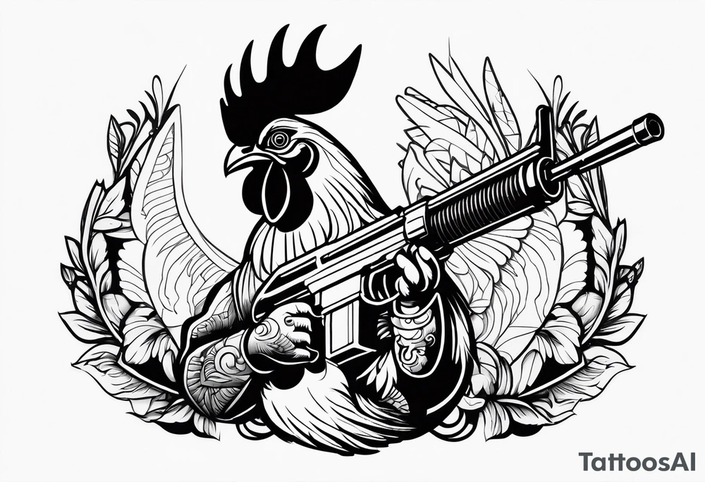 cartoon rooster holding a machine gun tattoo idea
