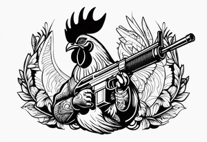 cartoon rooster holding a machine gun tattoo idea