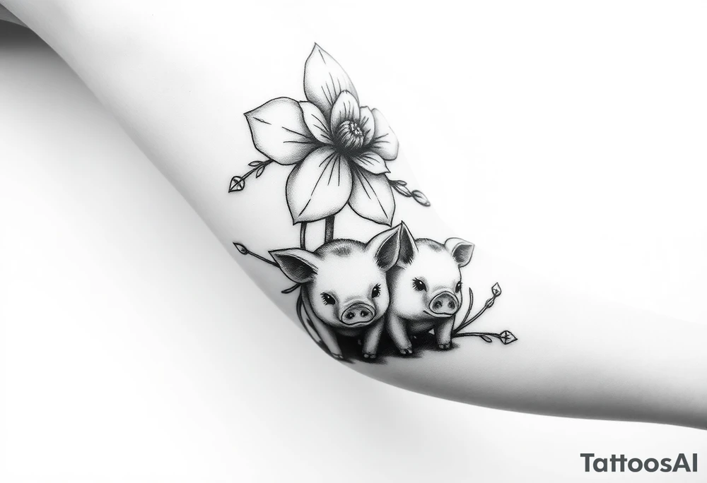 3 little piggy's hiding under a flower tattoo idea