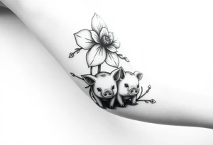 3 little piggy's hiding under a flower tattoo idea