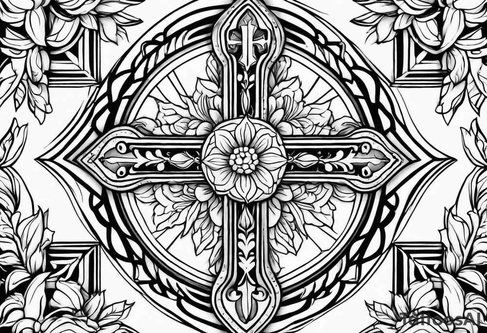 Cross, flowers, zoomed-out tattoo idea