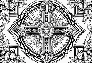 Cross, flowers, zoomed-out tattoo idea