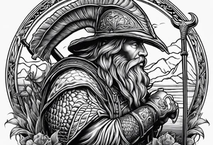 fisherman by the pond, Angel, rams skull, gladiators helmet tattoo idea