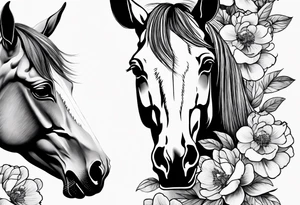 Watercolor horse skull with delicate peonies. tattoo idea
