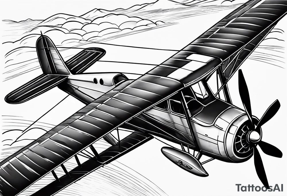 sketch of adventure plane in perspective from the bottom tattoo idea