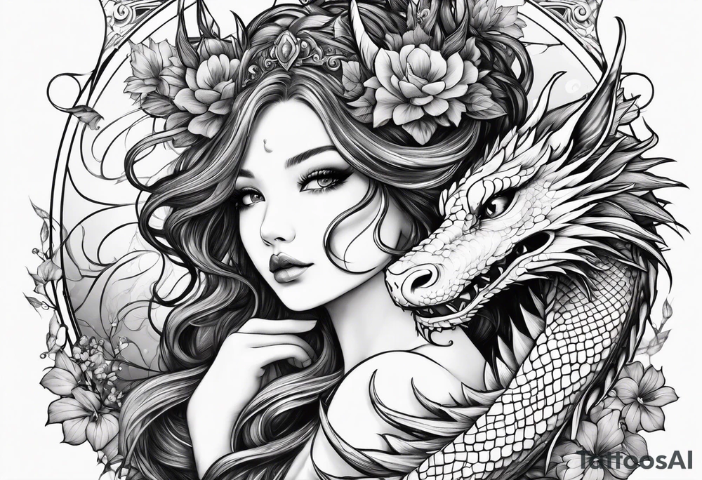 fairy nymph with a dragon friend tattoo idea